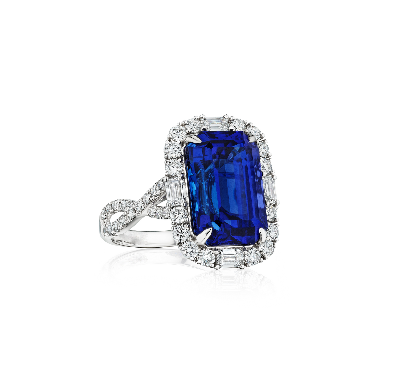 Sabel Collection Octagon Tanzanite and Diamond Twist Shank Ring